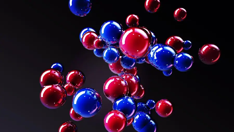 Very beautiful photo with a 3D suspended black and red balls design