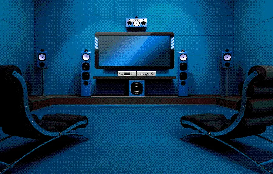 Cool Background Image of a Private and Luxurious Cinema in a Blue Theme