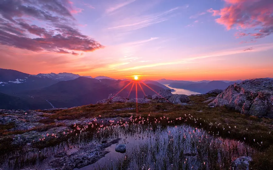 A wonderful and eye-catching background photo of sunset in high mountains