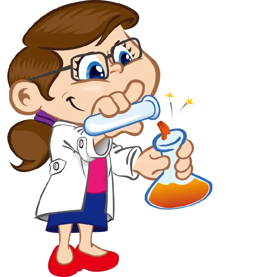 Cute scientist PNG photo and Googly doing an experiment 