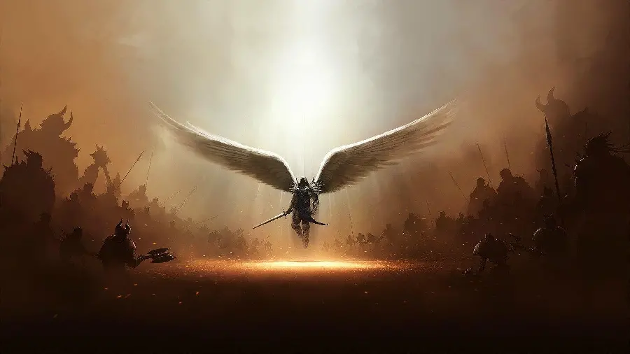 Background of the winged angel warrior animation in high resolution