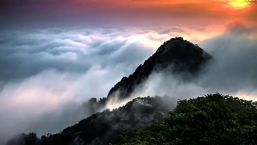 Fog-covered mountains with a terrifying and exciting view for making a clip