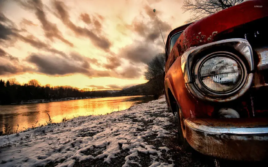 Wallpaper for laptops and computers with an old car design