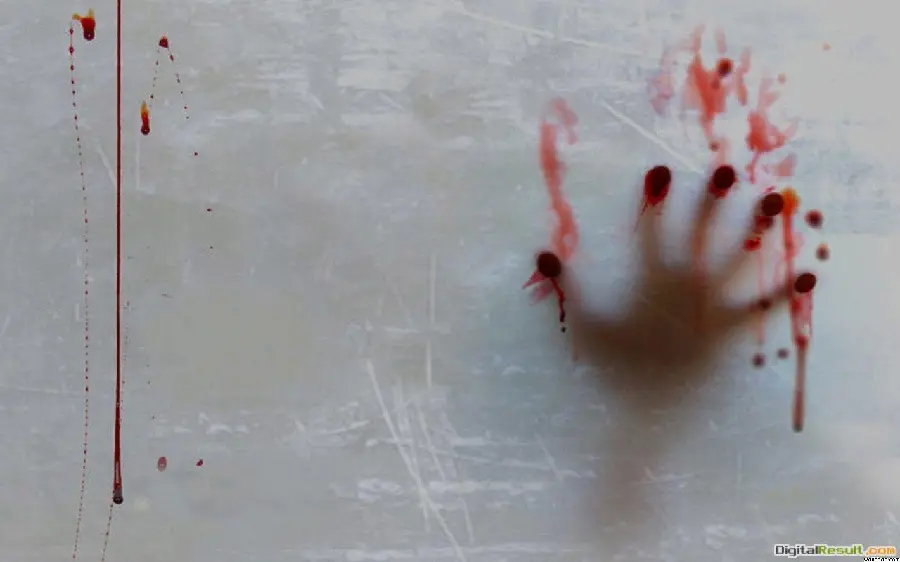 Download scary image of bloody hand behind glass in high quality 
