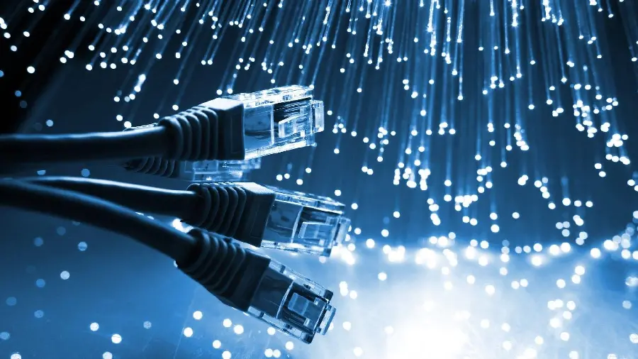 Wireless and Wi-Fi Fiber Optic Electrical Cables Stock Photo