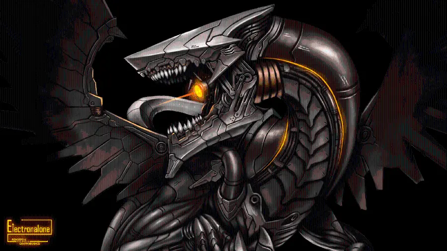 The scariest picture of a black metal and mechanical dragon 