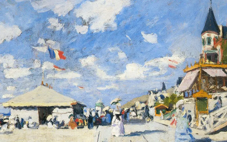 Painting Walk on the Beach at Trouville (on the Trouville Boards) 1870