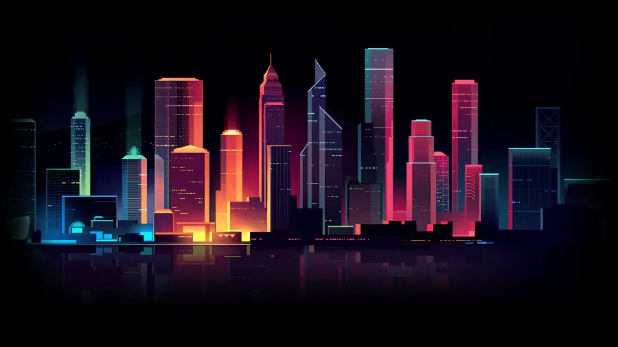 Light minimalist buildings wallpaper on black background