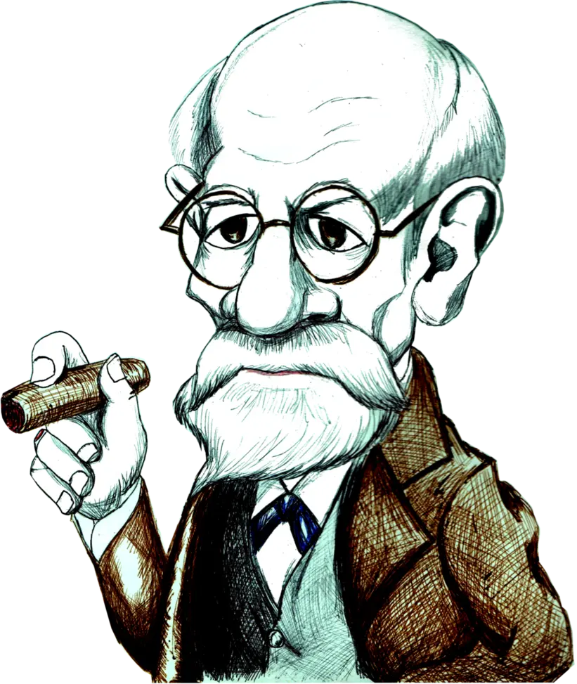 Graphic and caricature stock image of Sigmund Freud, a famous Austrian doctor 