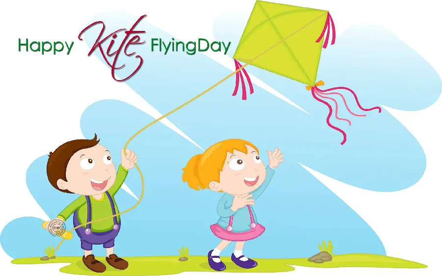 Cute and Funny Graphic Wallpaper of a Girl and a Boy Flying a Kite
