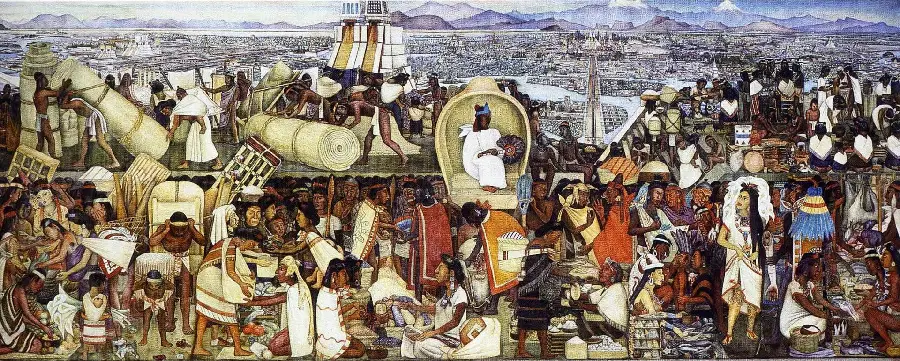 Photo of a painting by Diego Rivera of the colonialism of the big city for free