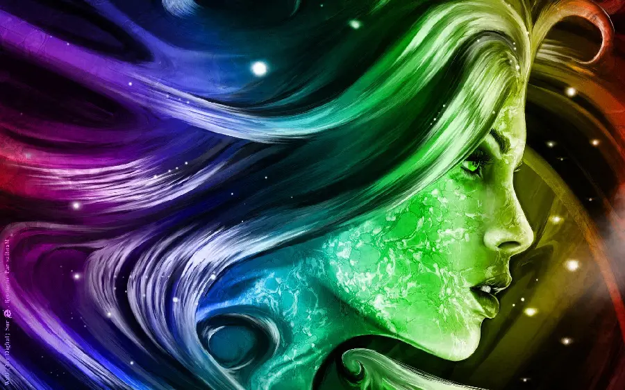 Abstract digital artwork background of a colorful female face