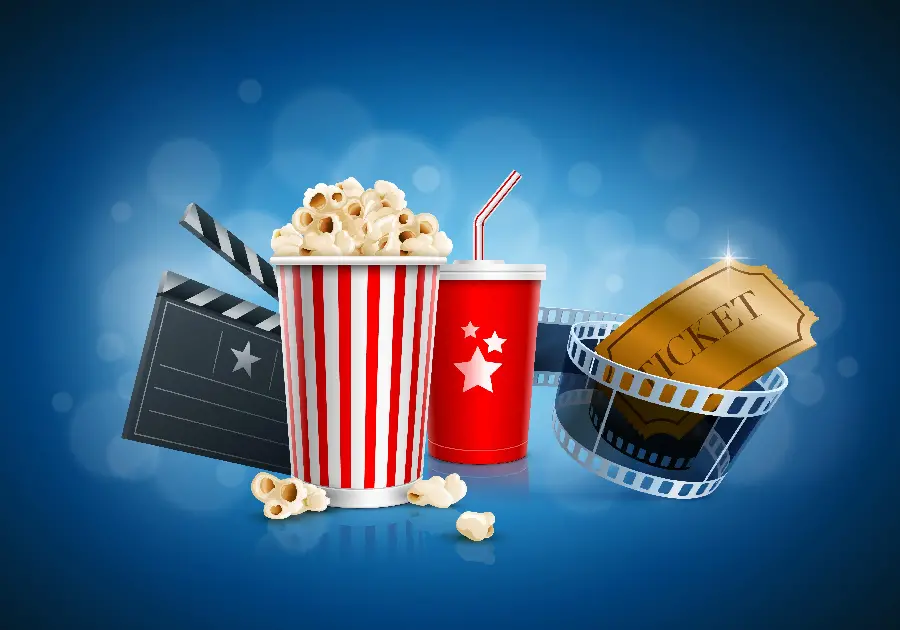 Photos Cinema clapper and popcorn and movie preview for free 