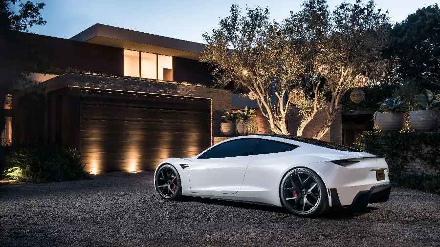 Download photo background of electric and rechargeable car parked in the yard of the house 