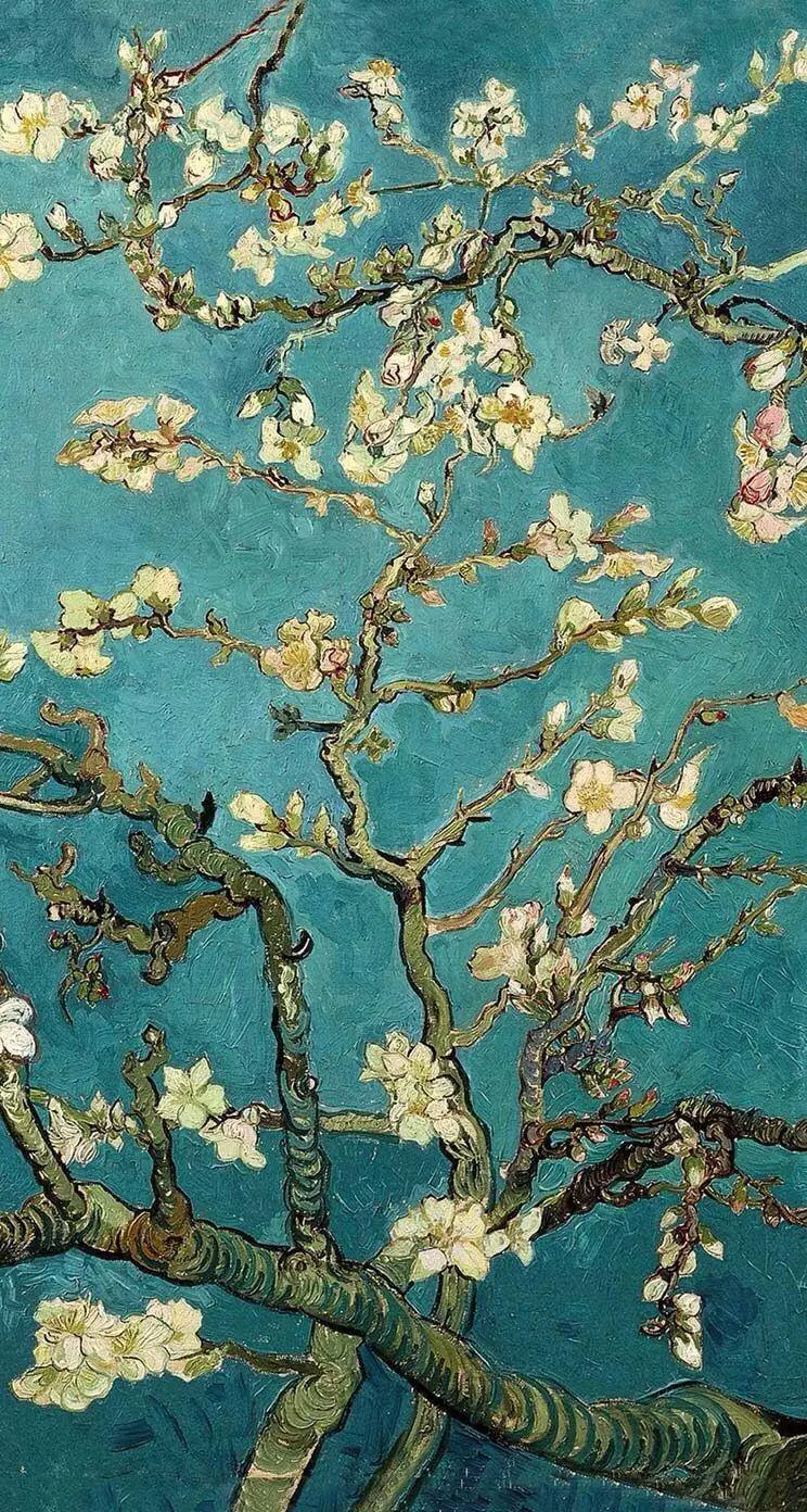 Background of spring and tree blossoms in the style of a classic painting for iPhone backgrounds
