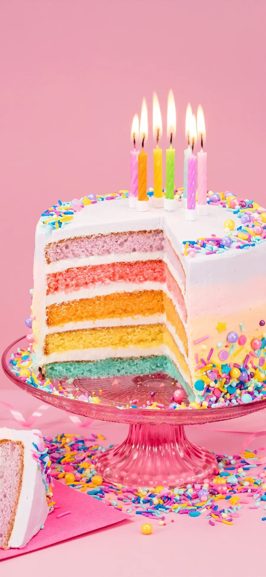 Highlight cover of the most delicious sweets and birthday cakes in the world with a pink background 