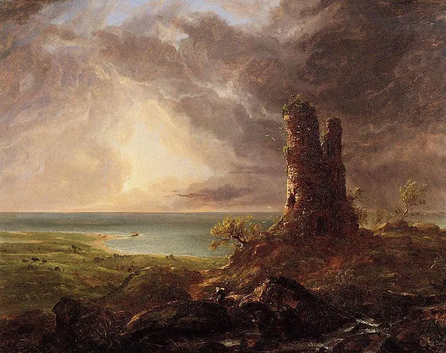 Romanticism painting of an old lighthouse