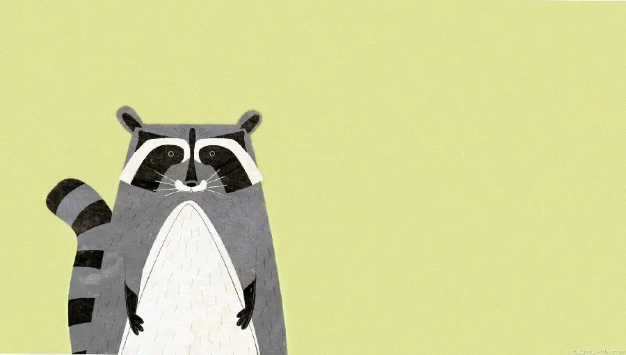 Cute minimalist raccoon background image on green background
