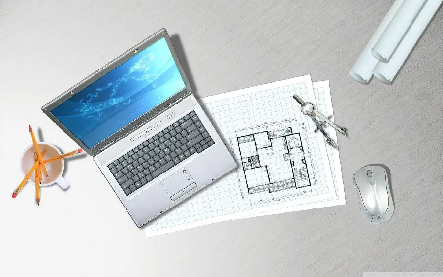 Download free photos of architectural drawings and work laptops 