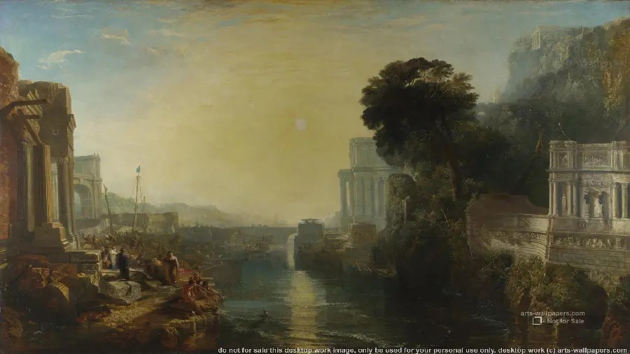 Download the image of the painting of the dark city shines by William Turner in 4K quality 