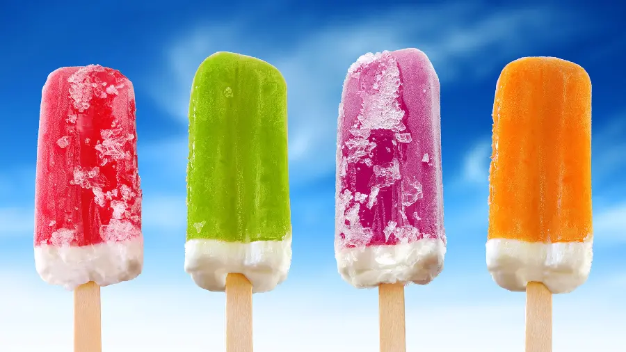 Happy summer background photo of ice creams for advertising banner printing