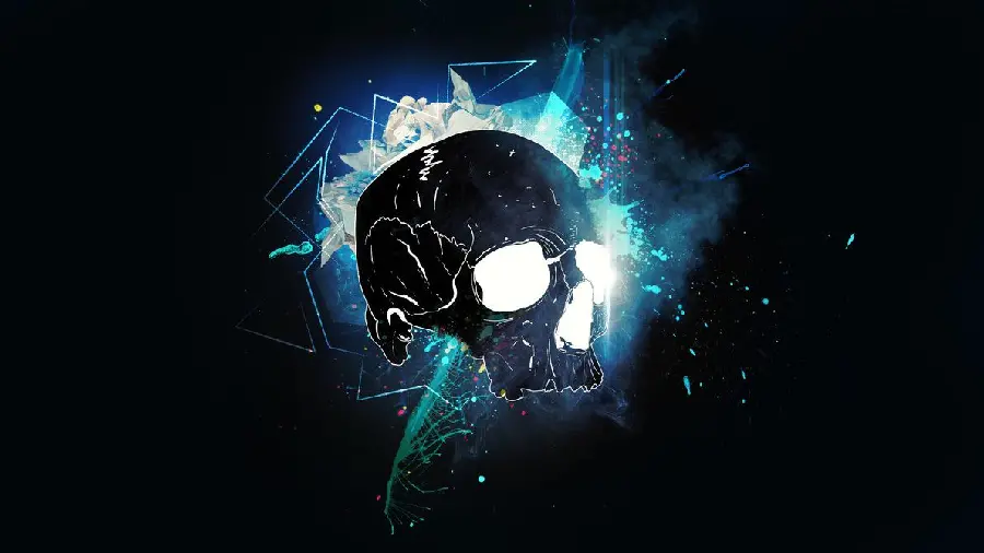 Boy's Profile Photo with Human Skull Design and Black Background