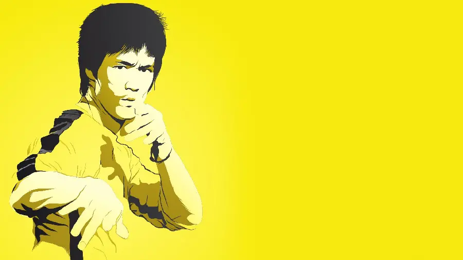 Download photo of the late martial artist Bruce Lee on a yellow background