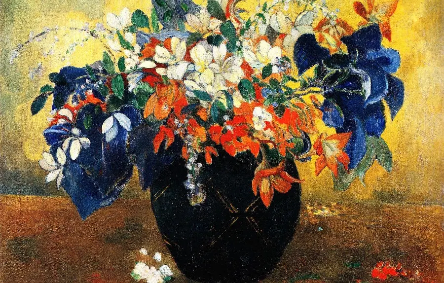 Download the photo of the painting of a vase full of flowers by Paul Gauguin for the background of artists 