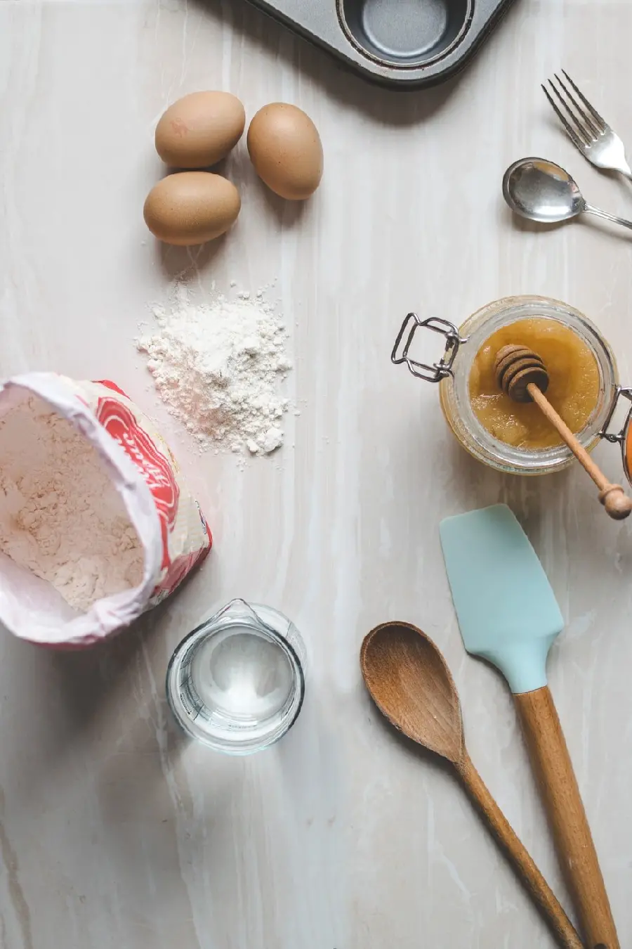 Cake baking ingredients image for kitchen napkin printing