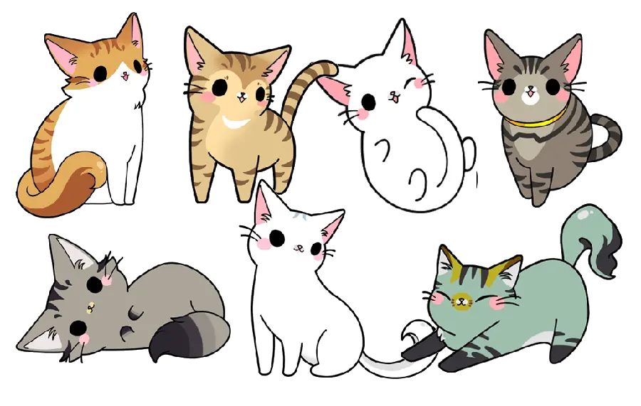 PNG PNG paintings of sweet and cute cats with different colors and designs