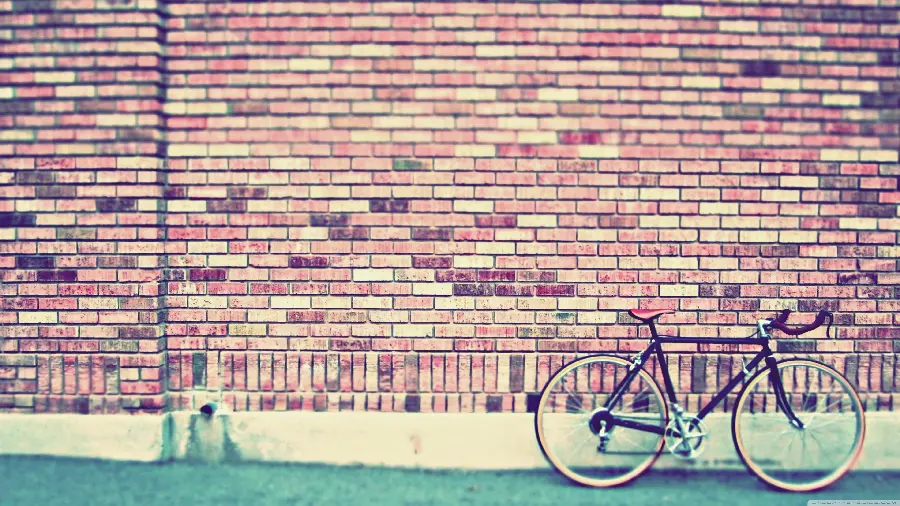 Photo of a bicycle parked next to a brick wall in a quiet alley