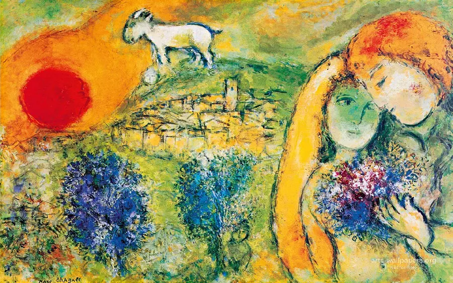 Photo of Venice lovers painting by Marc Chagall masterpiece 