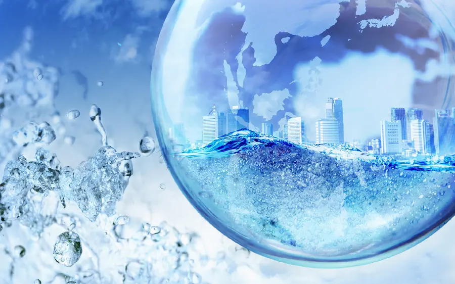Fantasy and special wallpaper and background 2024 with a city design inside a water bubble