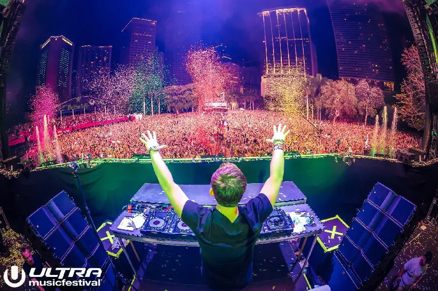 Stock image of a crowded music festival in foreign countries