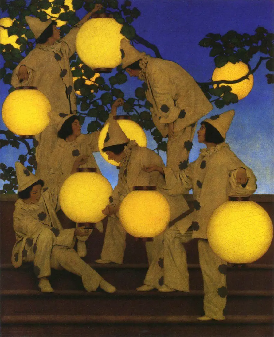 Photo of the painting of the lantern bearers by American painter Maxfield Parrish