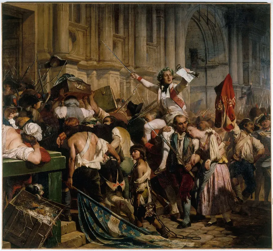 Photo of a Renaissance painting of a city's conflict and revolution