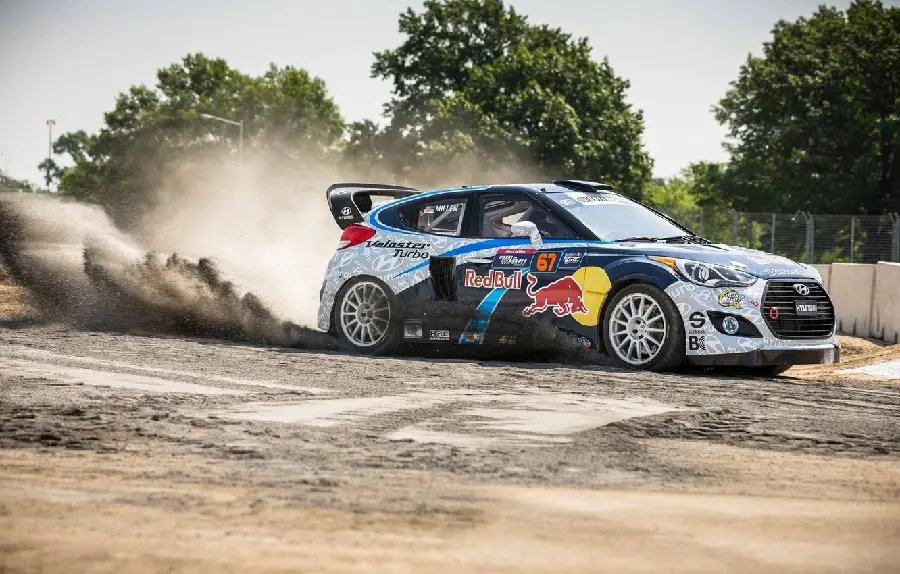 Hyundai Car Background with Red Bull Advertisement in Rallycross