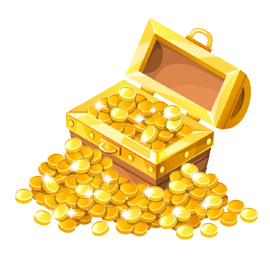 PNG image of a fantasy treasure chest and gold with the highest quality