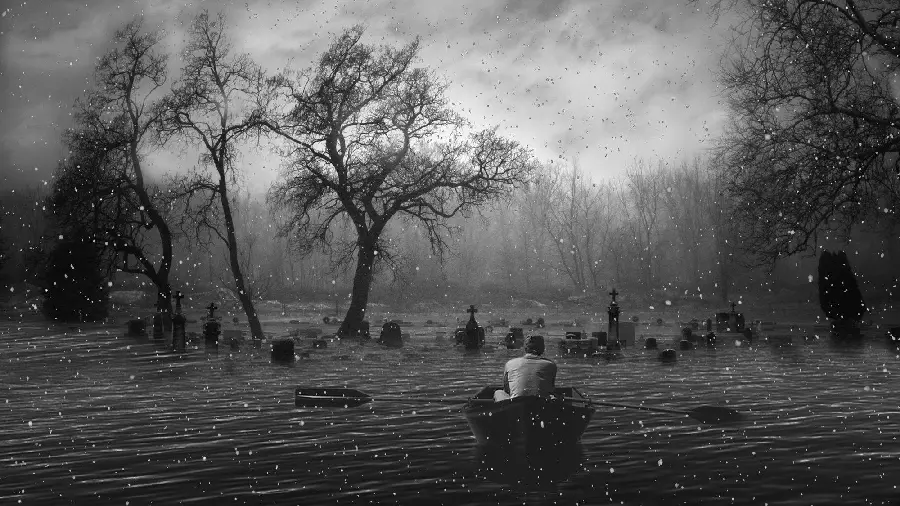 Black and white and dark wallpaper in surreal style 