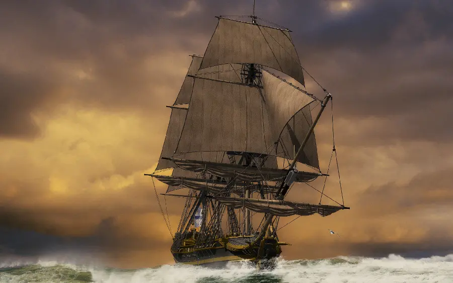 Wallpaper of a ship in the ocean for desktop background