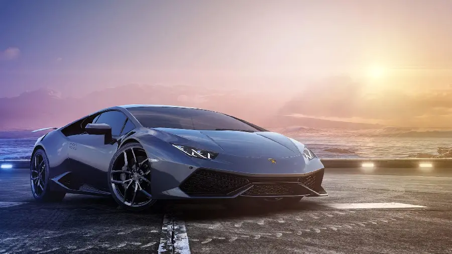 The most beautiful picture of the Lamborghini Huracan car in the sunset view 