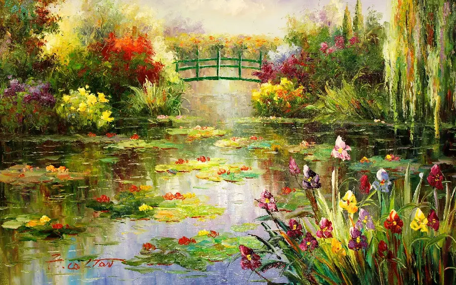 Claude Monet Painting Colorful Water Lilies Pond Oil Painting Hand Painted
