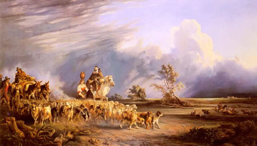 Italian Painting Goat Herders Carelli Consalvo in Naples Landscape