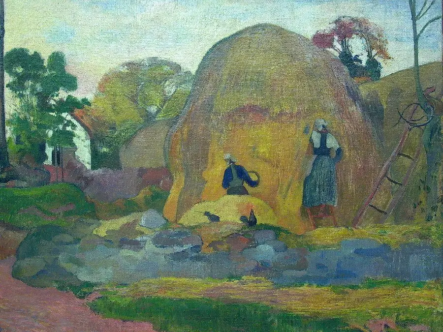 Painting of workers at work, an artwork by Paul Gauguin, a professional French painter 
