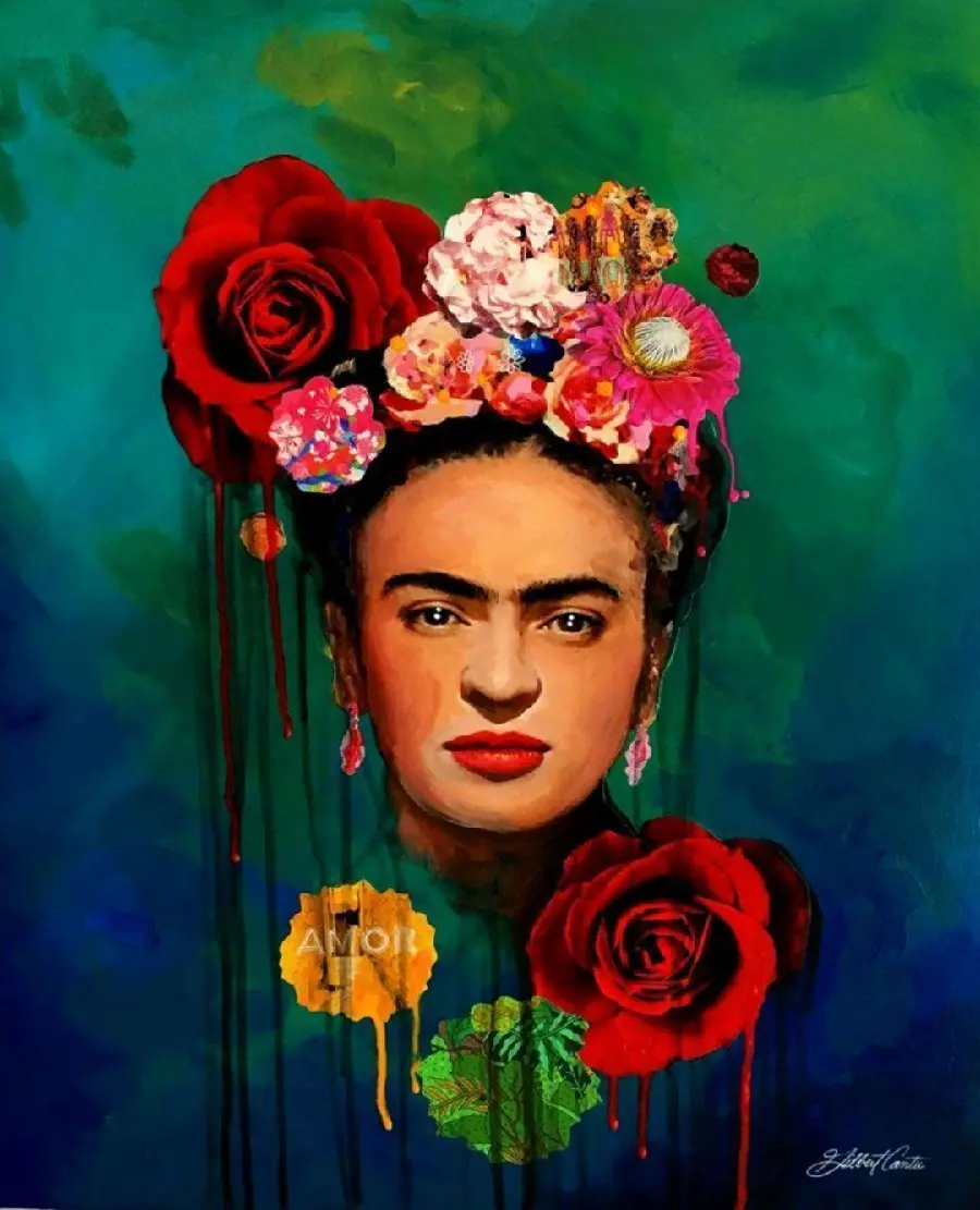 Stylish graphic wallpaper of Frida Kahlo portrait suitable for iPhone 