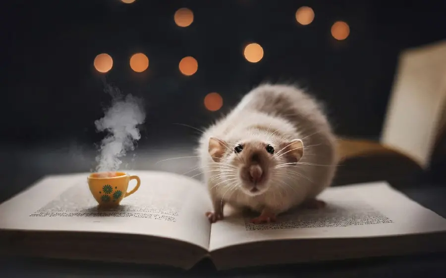 Download cute and funny profile picture of Googly mouse reading a book and drinking tea