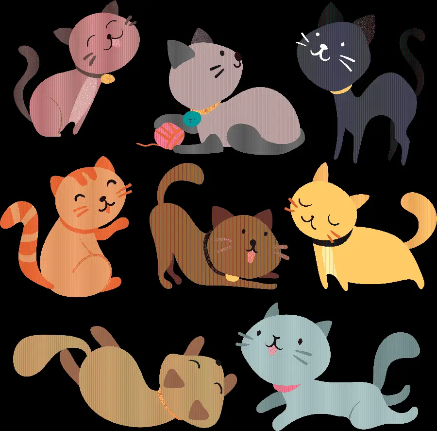 Downloaded png images of very beautiful computer graphics drawings of cats with different designs 