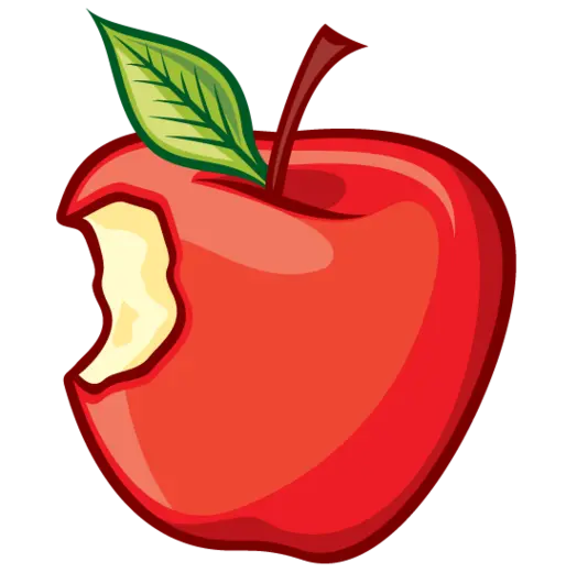 Computer graphic drawing of a bitten apple in PNG format