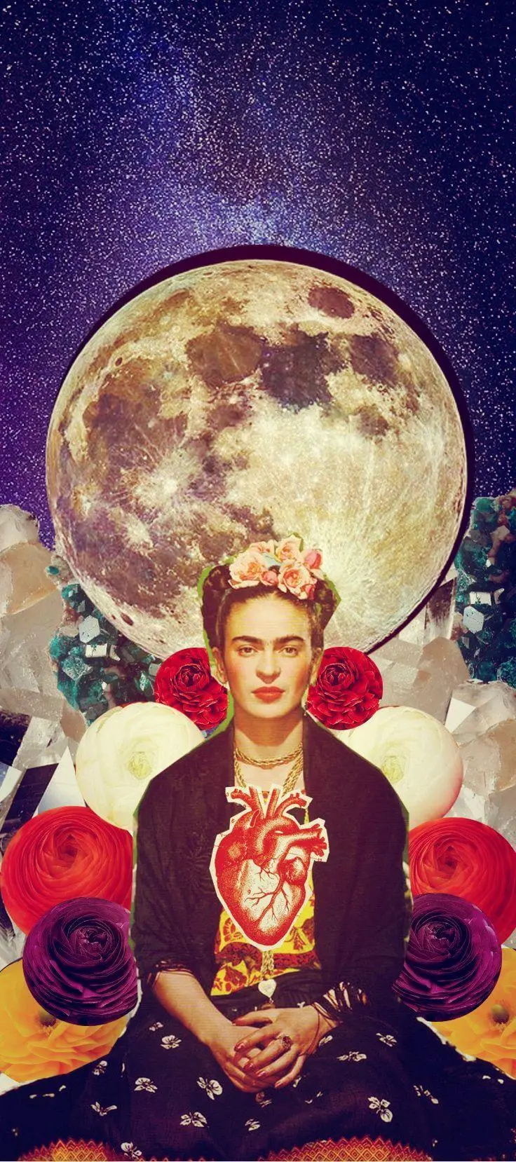 Unique Photoshop wallpaper of Frida Kahlo for the background of the iPhone