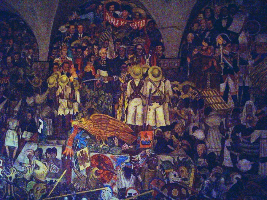 Photo of a painting of the ancient and interesting history of Mexico by Diego Rivera